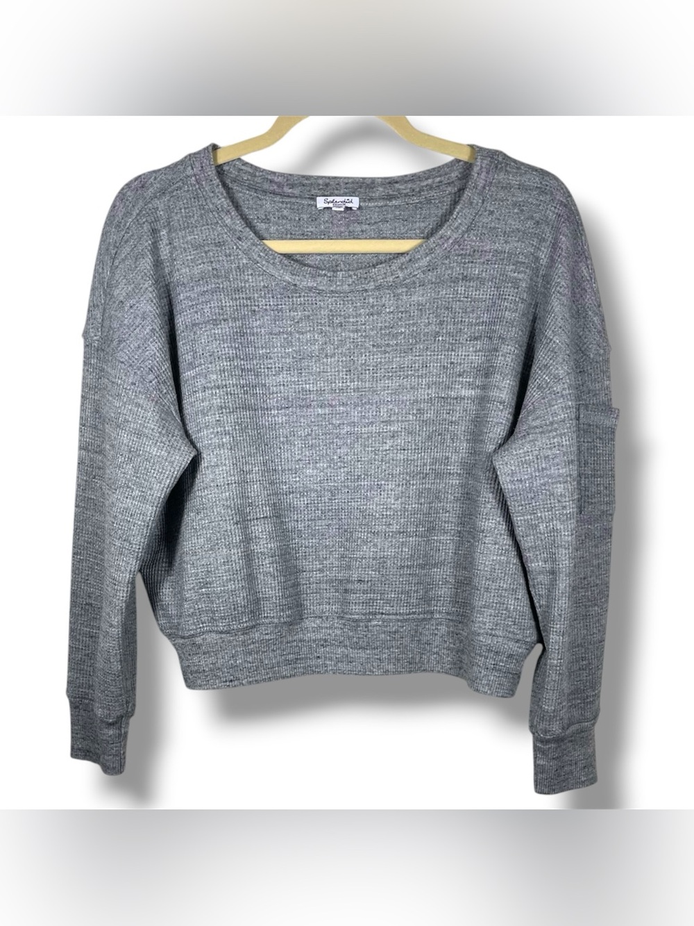 Splendid Heather Grey Waffle Knit Cropped Thermal Sweater USA Minimalist Cozy, M